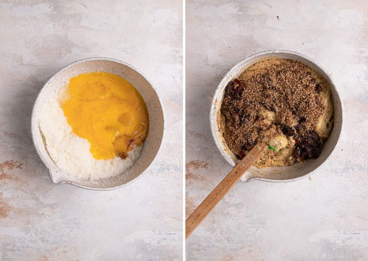 Stirring together dough for date bars.