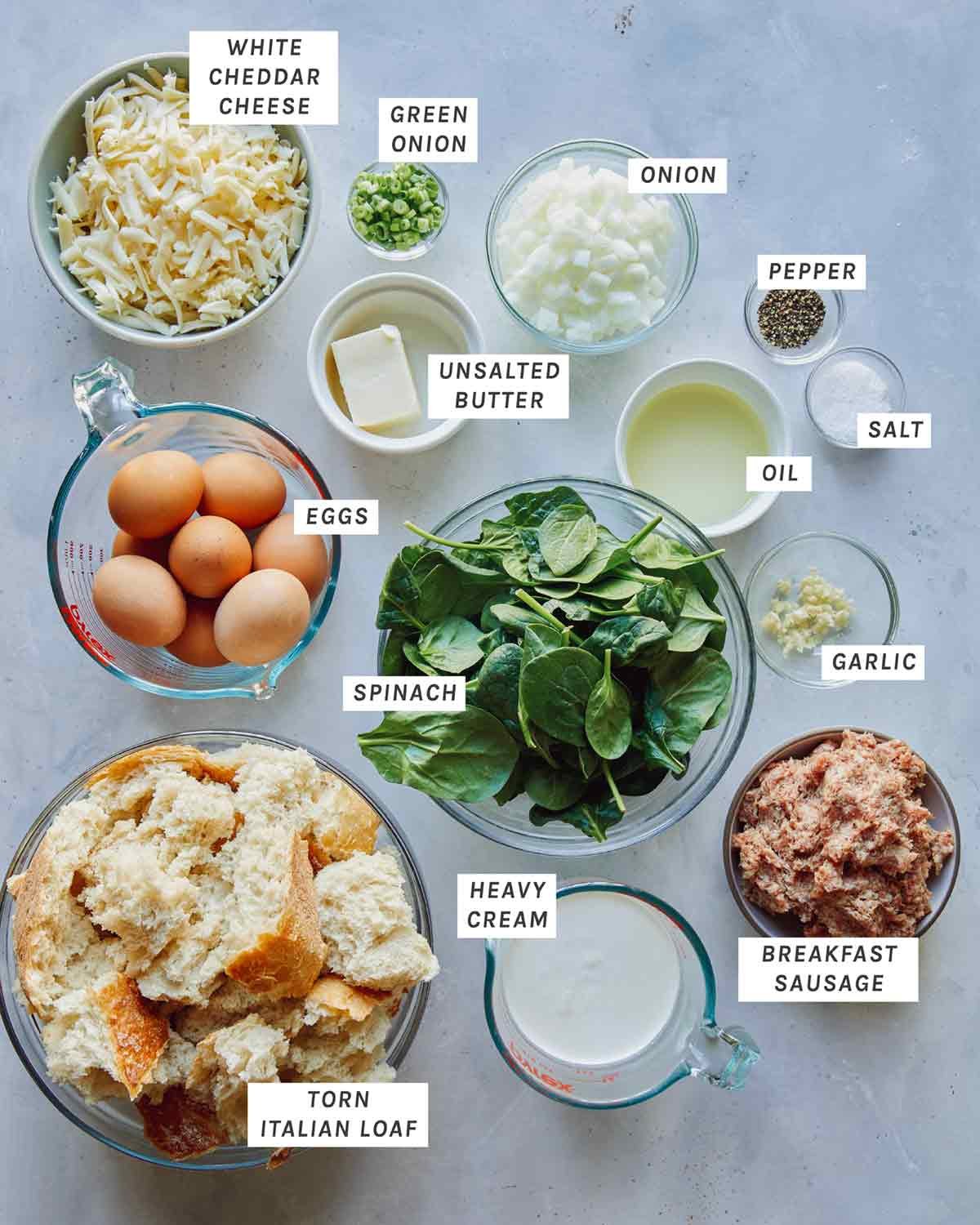 Ingredients to make our Sausage Strata recipe.