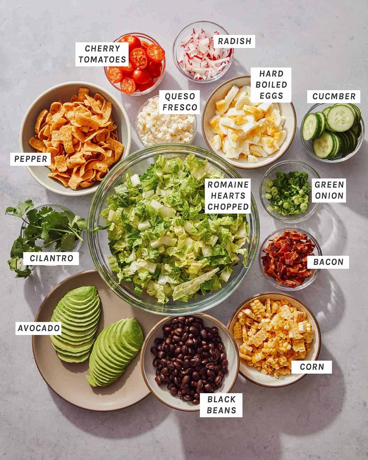 Southwest style cobb salad ingredients.