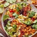 A Southwest style cobb salad recipe in a big bowl.