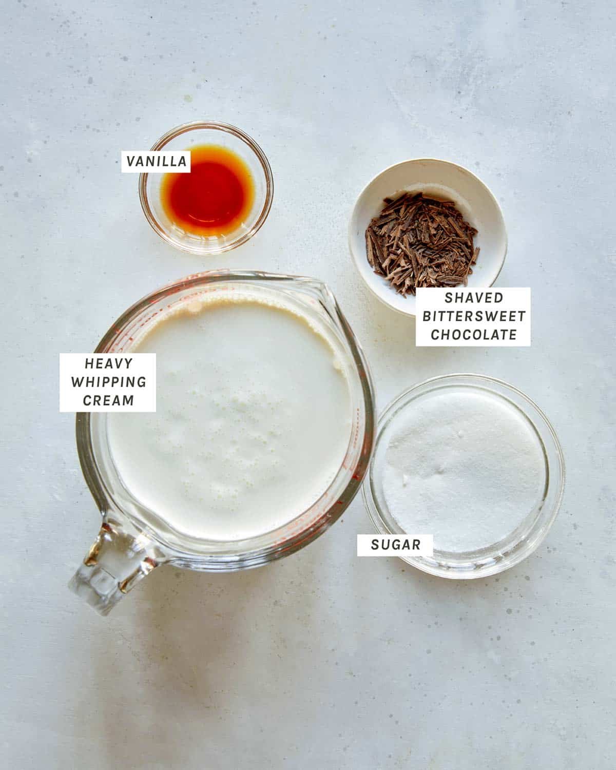 Ingredients to make french silk pie topping.