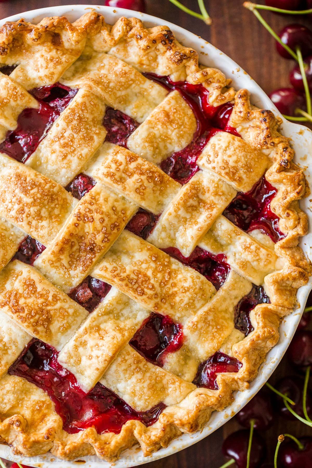 This homemade Pie Crust recipe yields a flaky, tender crust with rich buttery flavor. An easy pie dough - perfect for sweet and savory pies. Cherry pie made with homemade flaky buttery pie crust