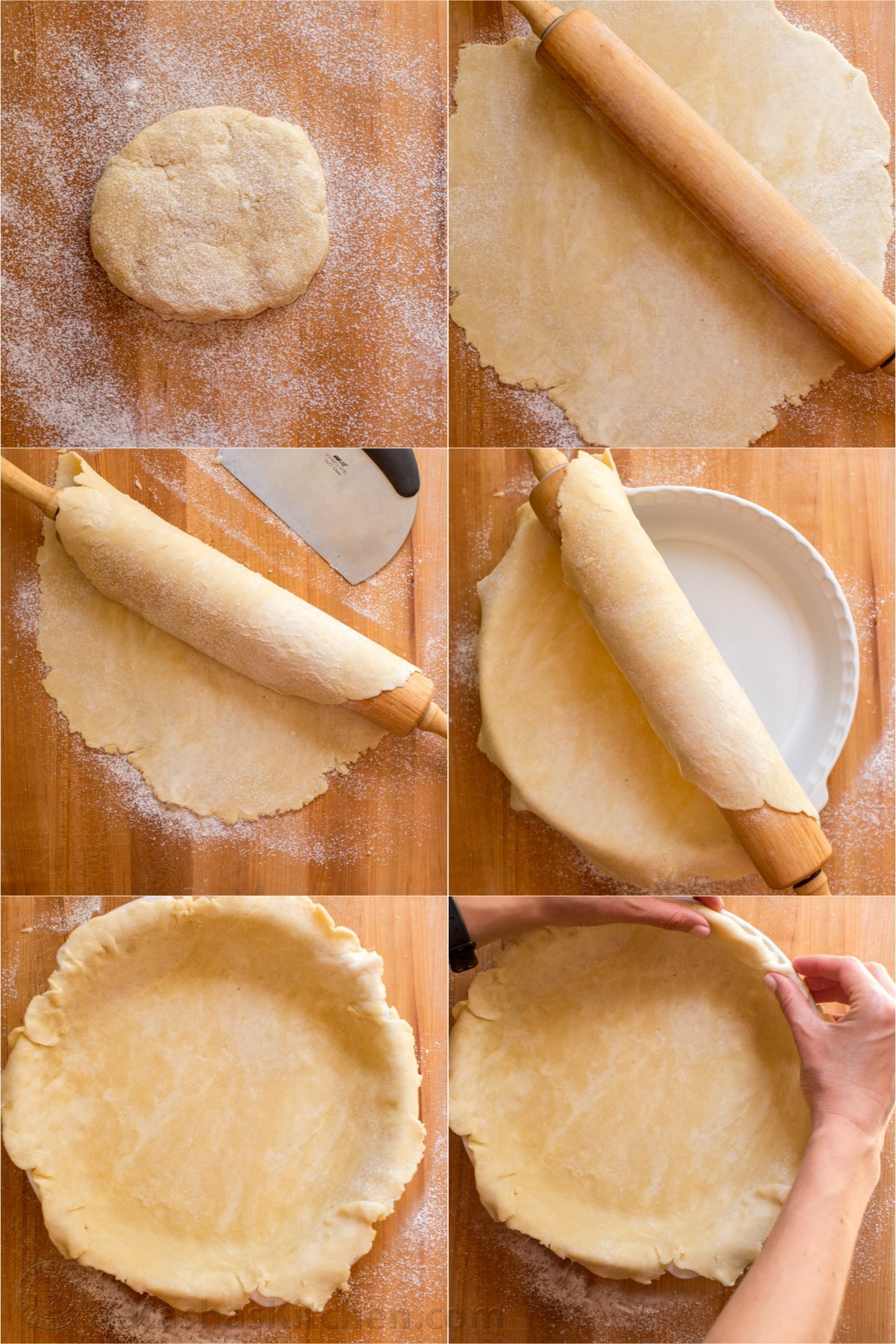 This homemade Pie Crust recipe yields a flaky, tender crust with rich buttery flavor. An easy pie dough - perfect for sweet and savory pies. Step by step how to roll out and make a pie crust