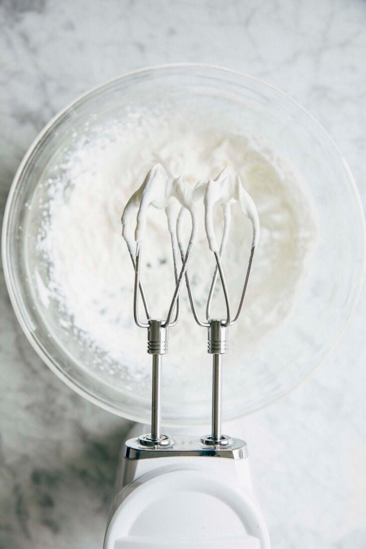 Photo showing the stiff peaks texture of the whipped cream