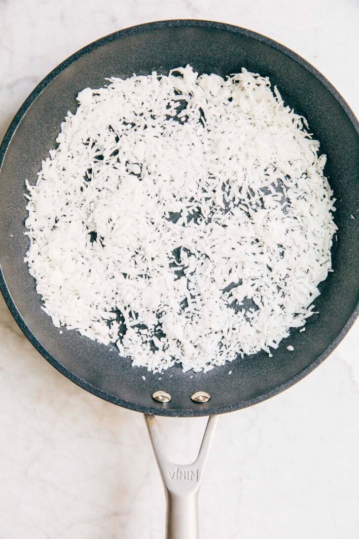 photo showing the toasted shredded coconut flakes