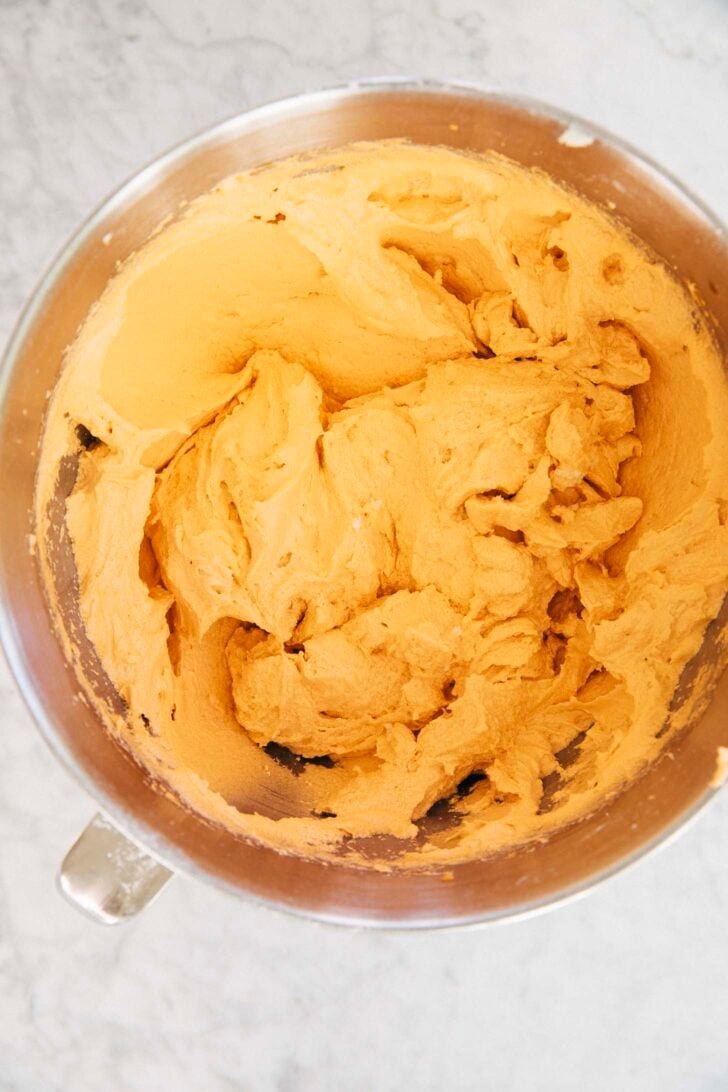 photo of the cake batter after the Thai tea has been added