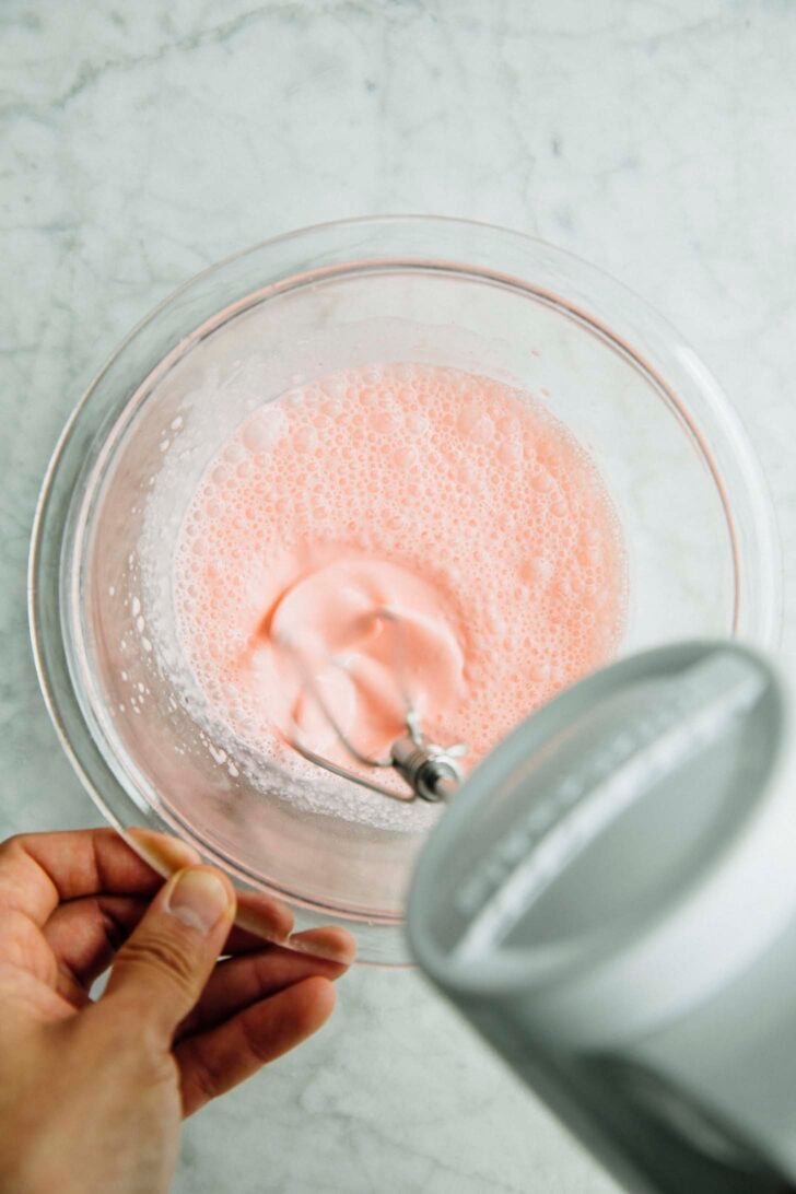 process photo of sakura cold foam being whisked showing off initial bubbly texture