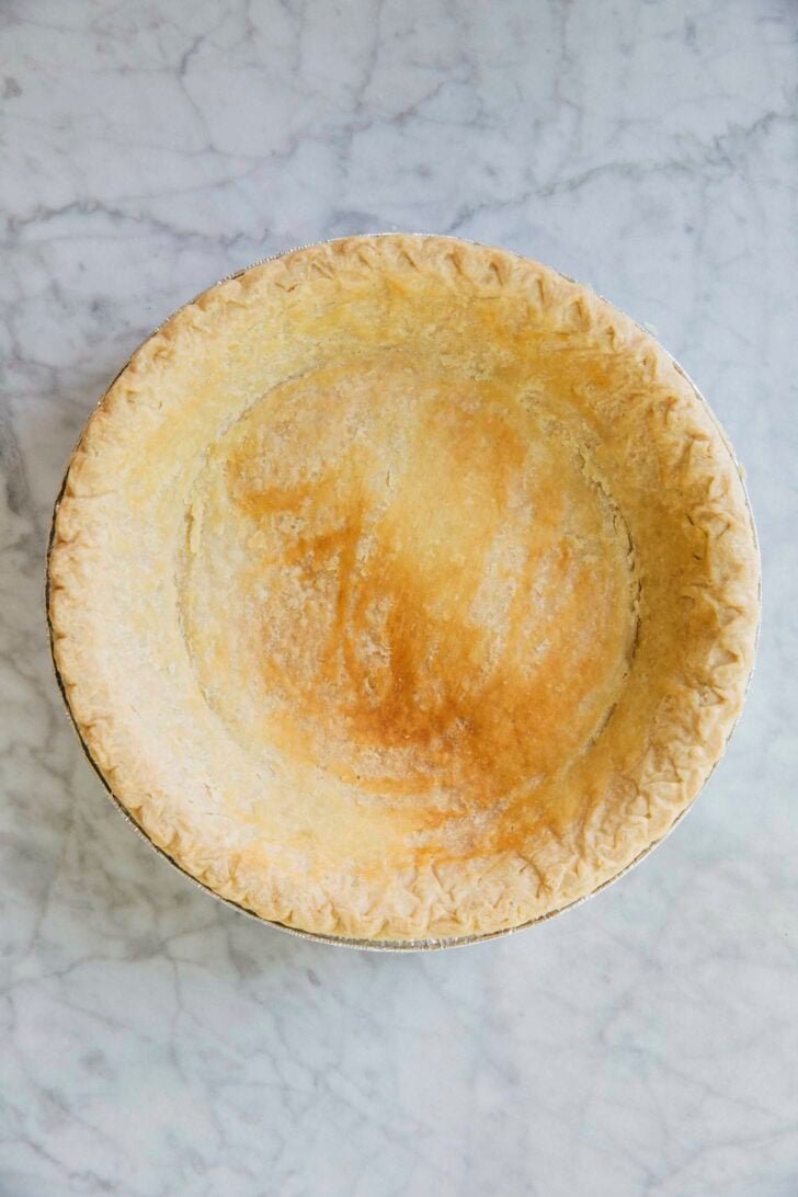photo showing the pie crust after it's been baked with egg wash