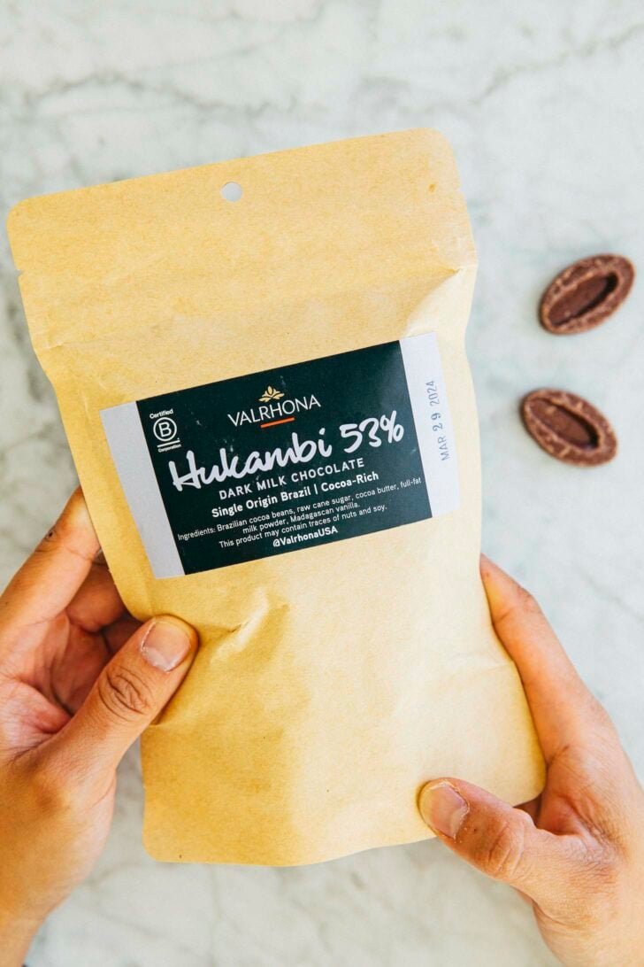 photo of the valrhona hukambi feves needed for this coconut chocolate chip cookie recipe