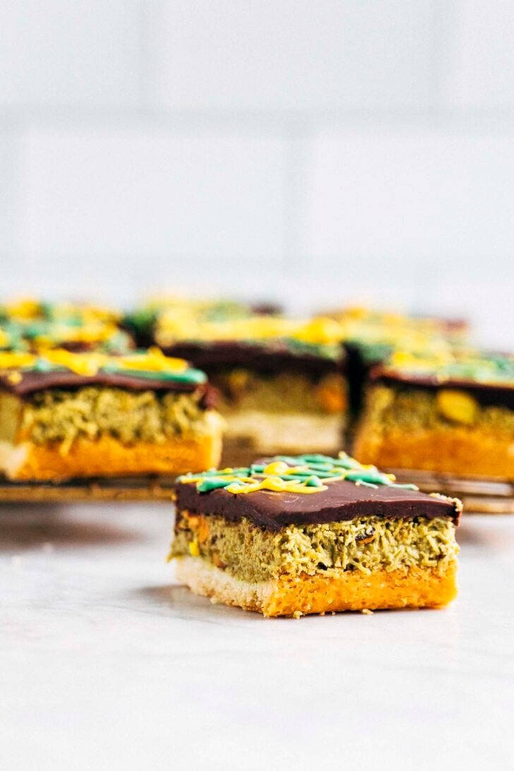 Photo of a Dubai chocolate millionaire shortbread bar