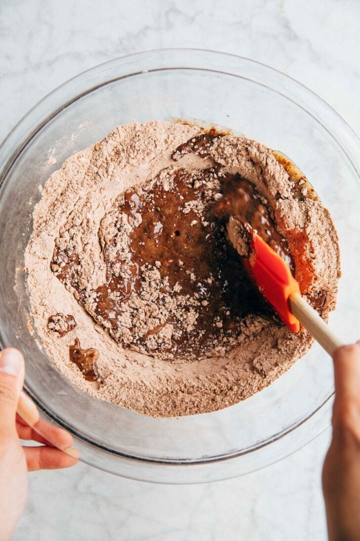Photo showing the process of making the chocolate shortbread crust for the Dubai chocolate pistachio tart