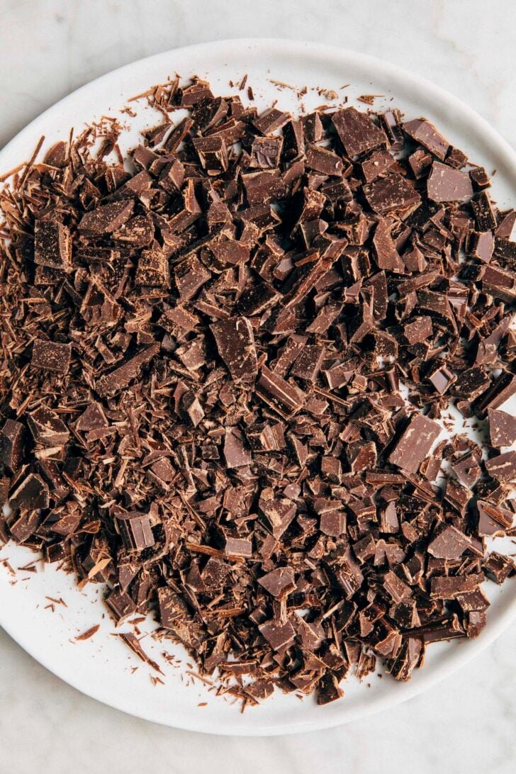 photo showing the chopped chocolate for the french hot chocolate