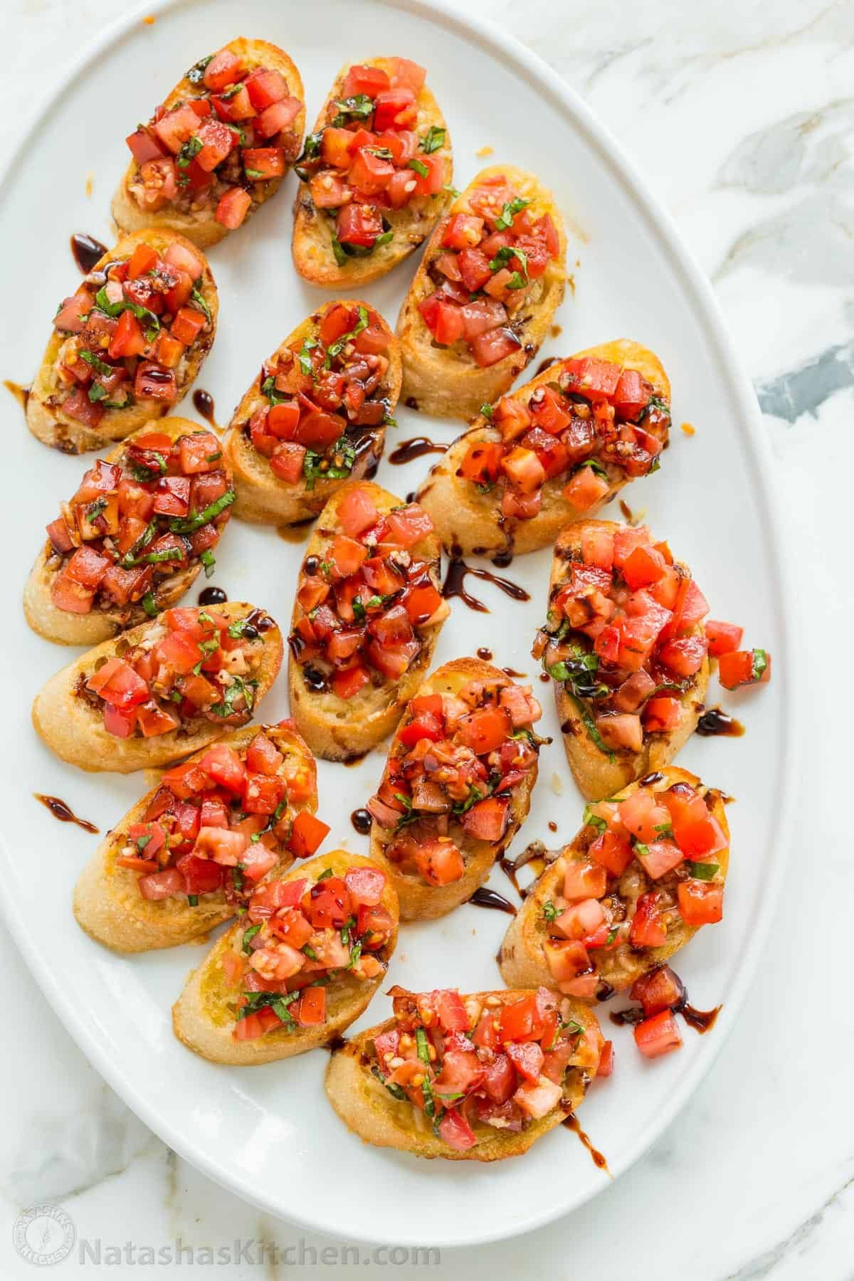 Italian Tomato Bruschetta served on a platter