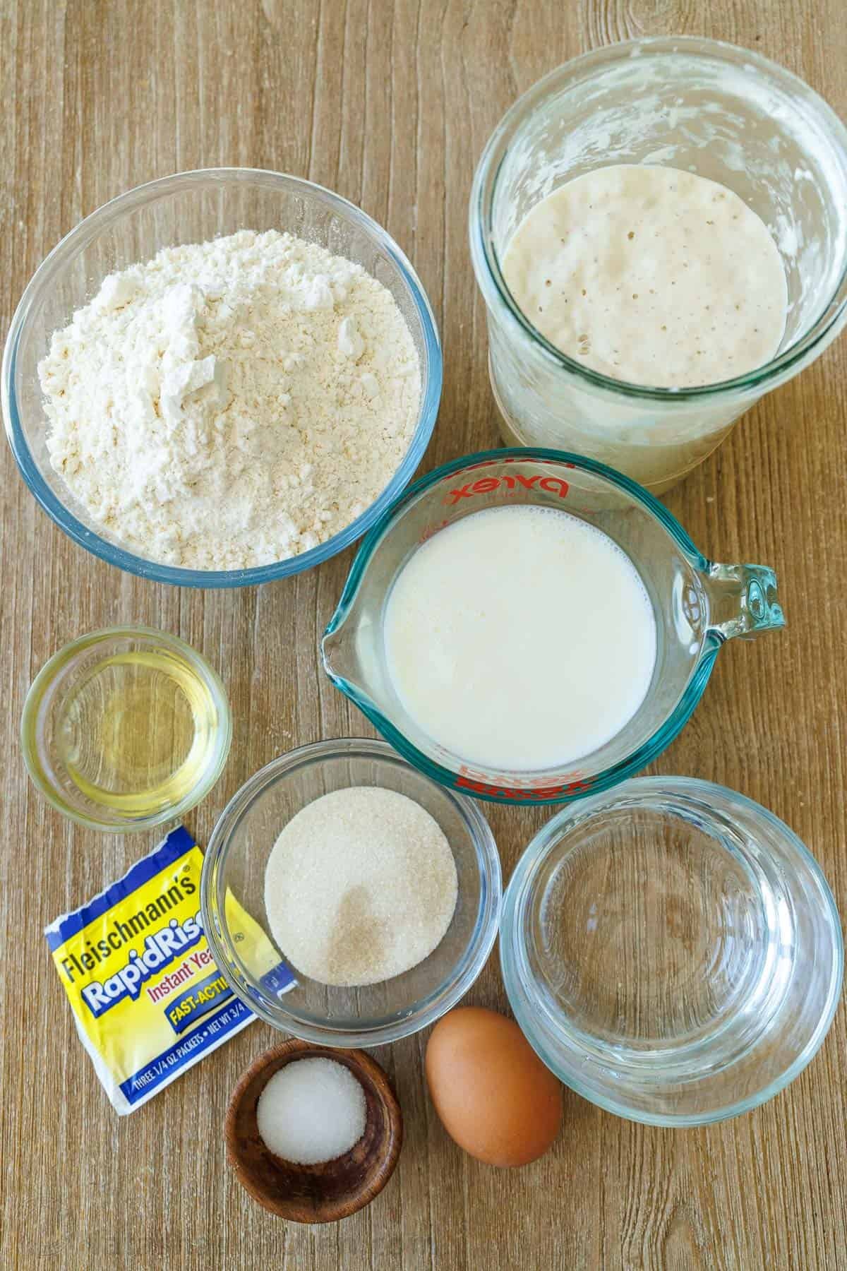 How to make Sourdough Discard Pancakes: water, buttermilk, sourdough starter, egg, oil, instant yeast, sugar, salt, flour Sourdough Discard Pancakes ingredients: water, buttermilk, sourdough discard starter, egg, oil, instant yeast, sugar, salt, flour