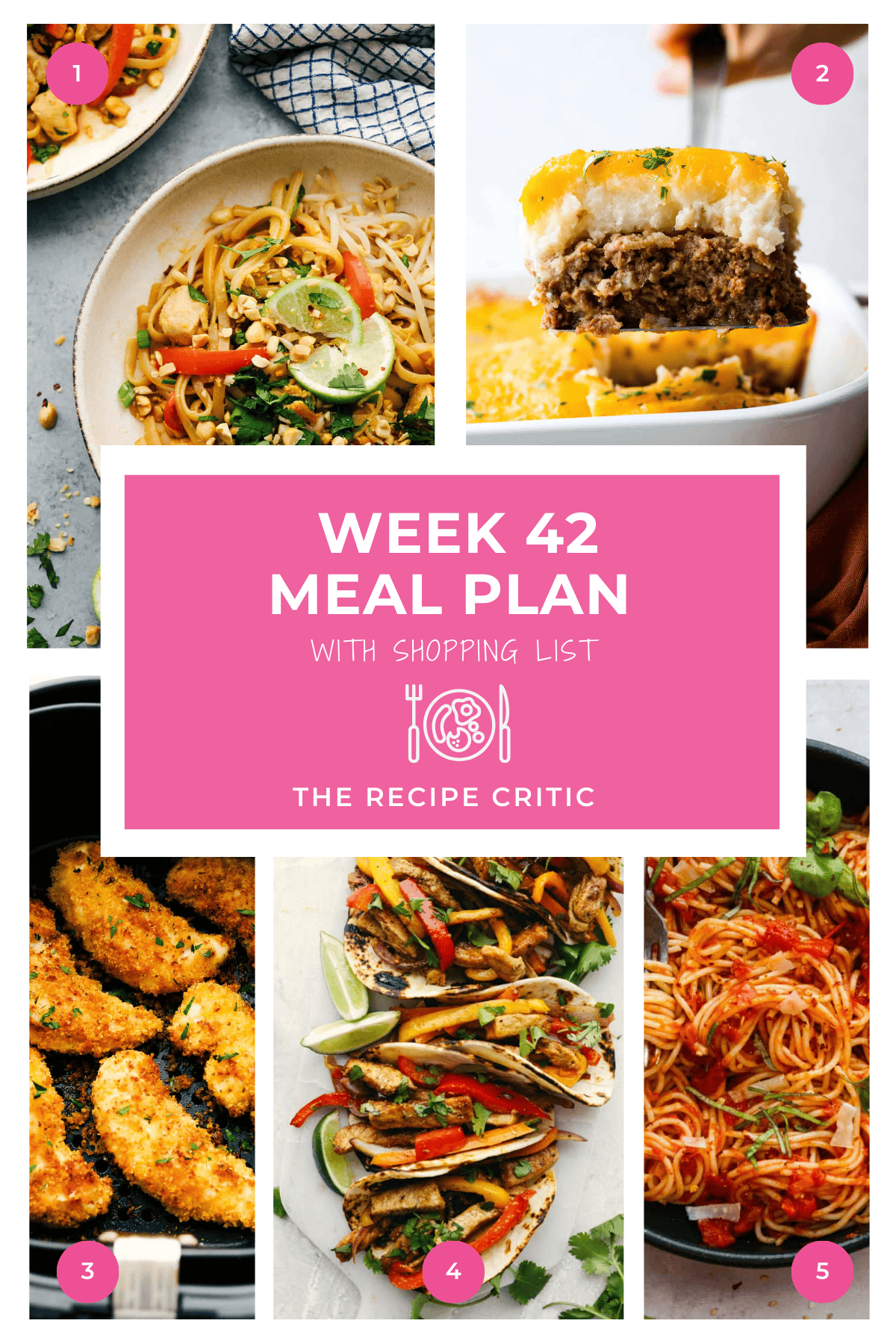 Another week, another what’s for dinner? moment, right? This week's meal plan is all about keeping things simple without skimping on flavor—and yes, leftovers are totally part of the plan! A collage of 5 photos with a graphic that says Week 42 Meal Plan with Shopping List.