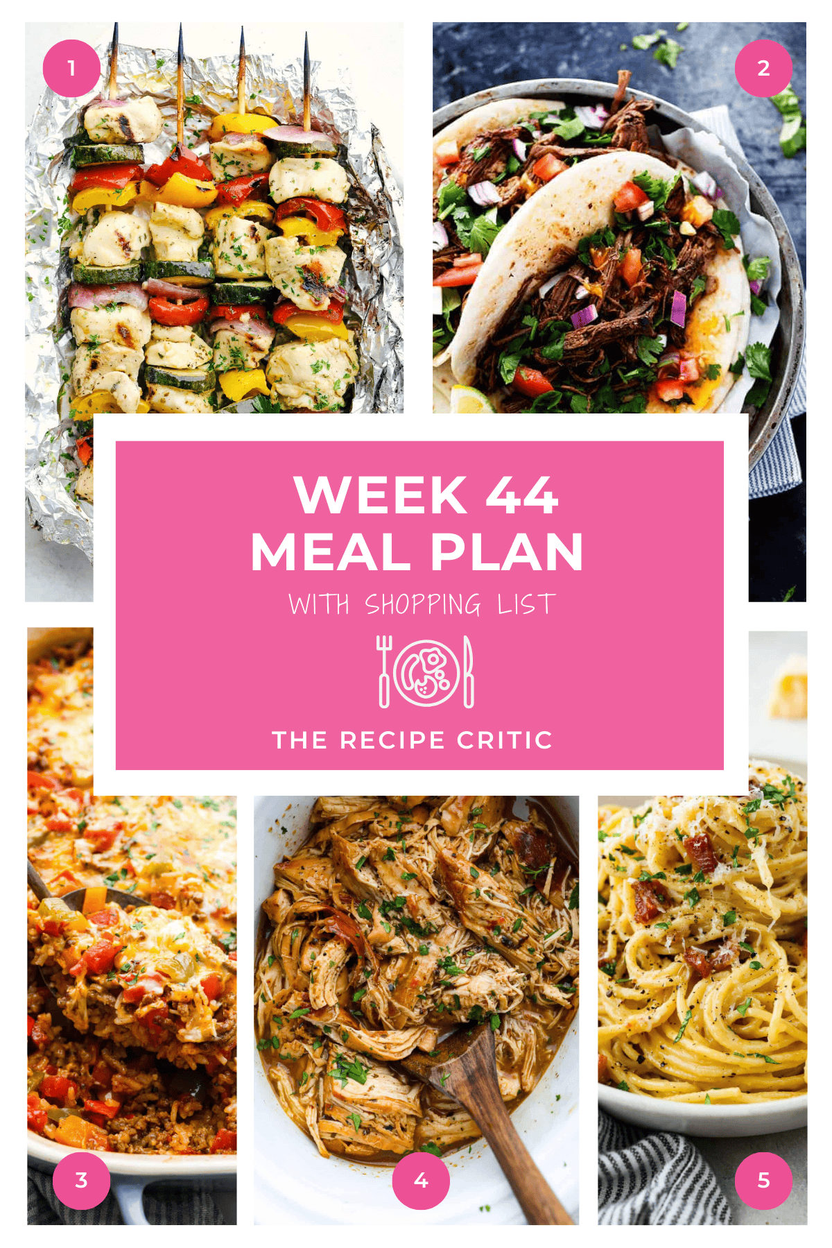 This week’s meal plan is all about keeping things simple and delicious! I’ve rounded up a fresh batch of easy-to-make dinners that’ll make your weeknight cooking a breeze. These are the kind of meals your whole crew will devour—yes, even the picky ones! A collage of 5 meals and a graphic that says week 44 meal plan with printable shopping list.