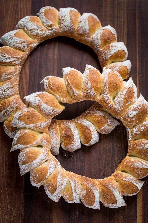 How to Make a Bread Wreath with DIY video! Wreath bread has a crisp crackly crust and super soft center. Surprisingly easy and impressive for Christmas! | Natashaskitchen.com