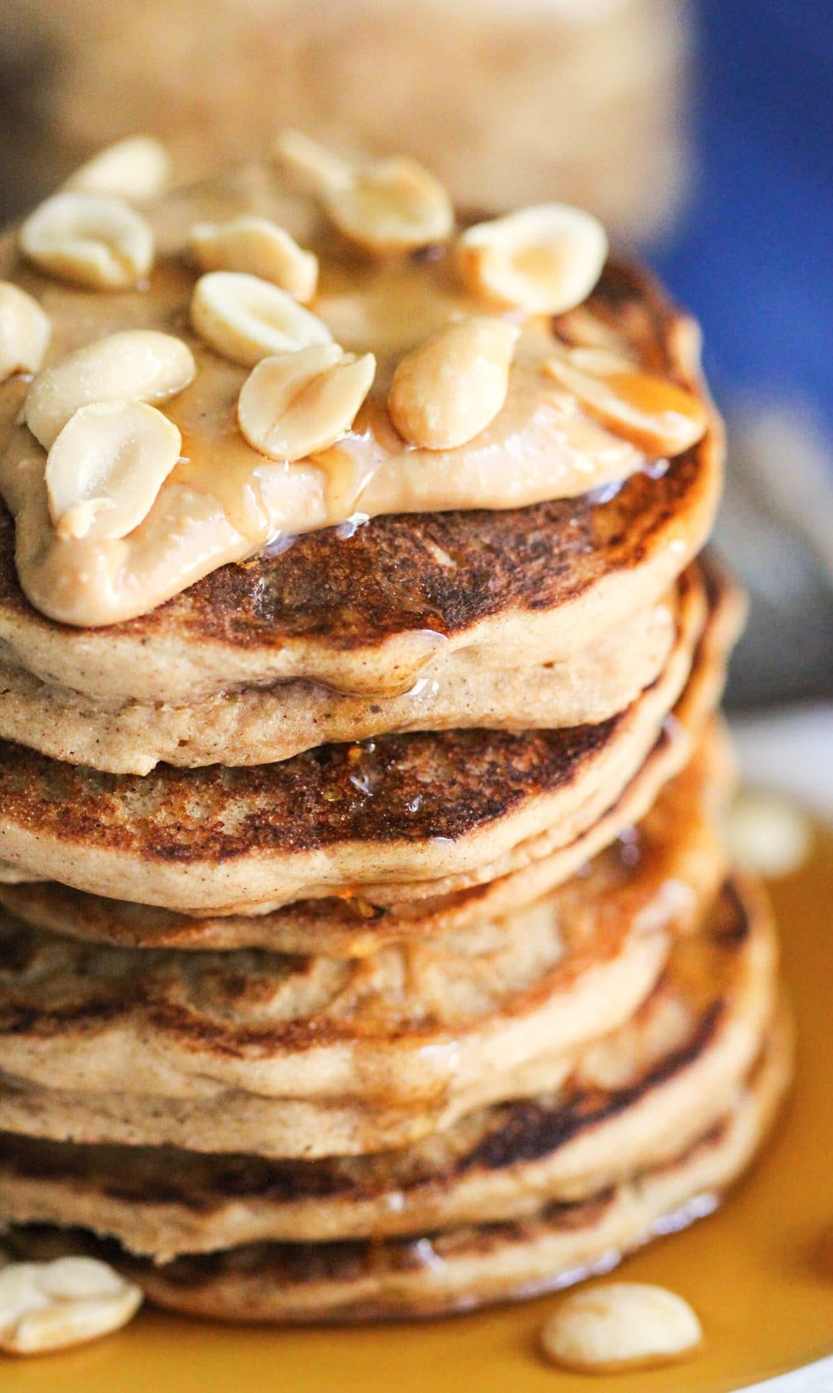 Healthy Peanut Butter Pancakes recipe (sugar free, low fat, high protein, high fiber, gluten free, dairy free, vegan) - Healthy Dessert Recipes at Desserts with Benefits