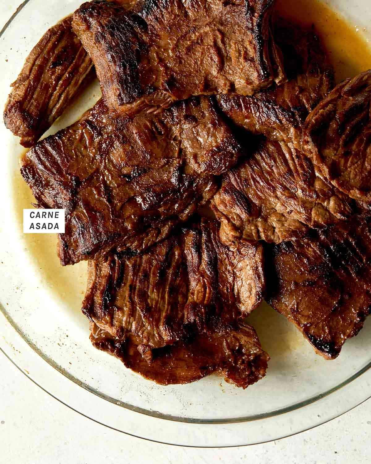A plate of freshly cooked carne asada.