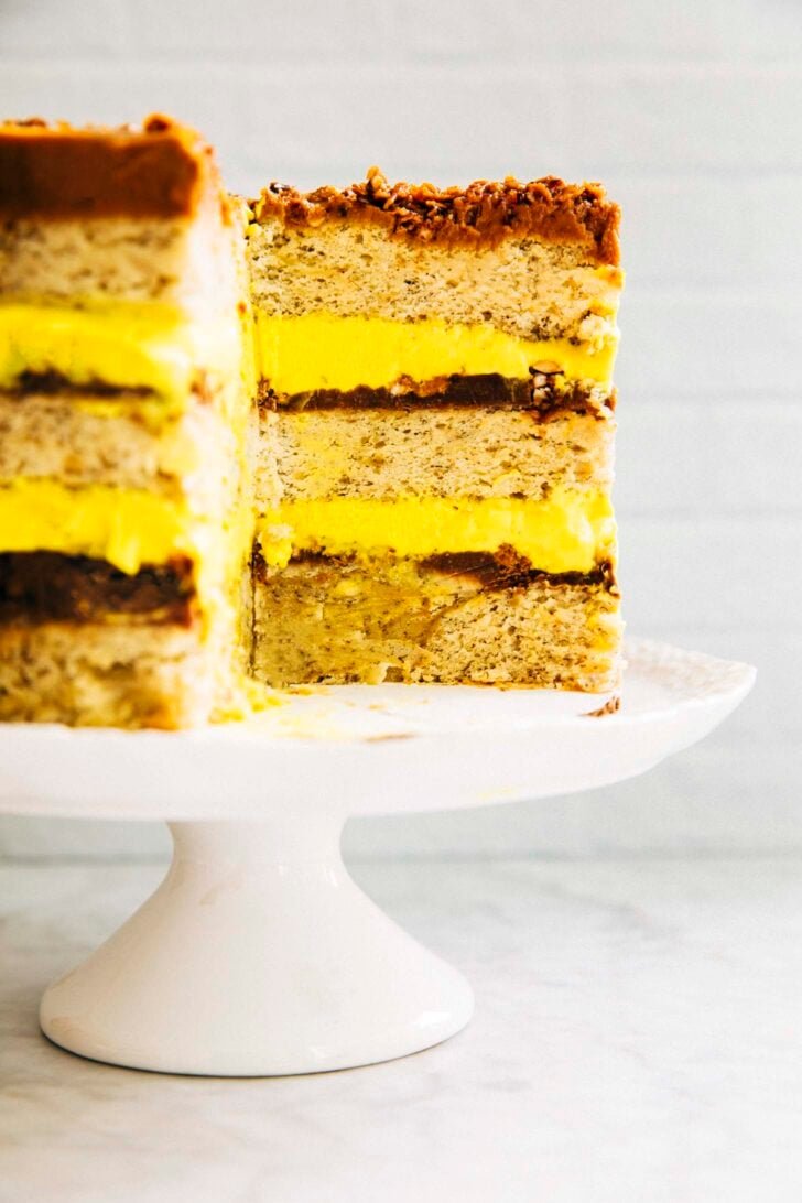 photo of milk bar banana layer cake sliced showing the different layers