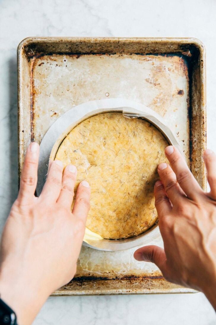 photo showing the second layer of the milk bar banana cake being made