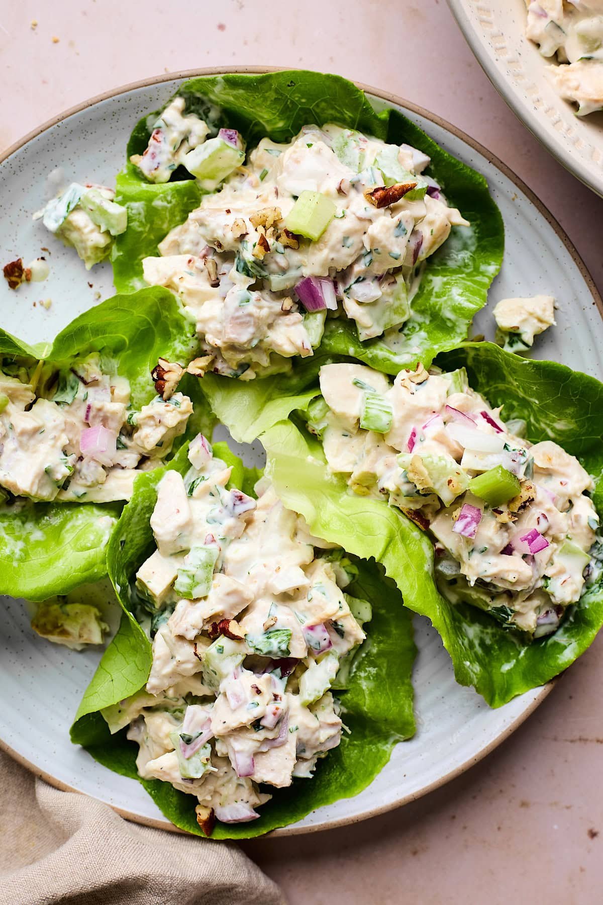 chicken salad in lettuce cups. 