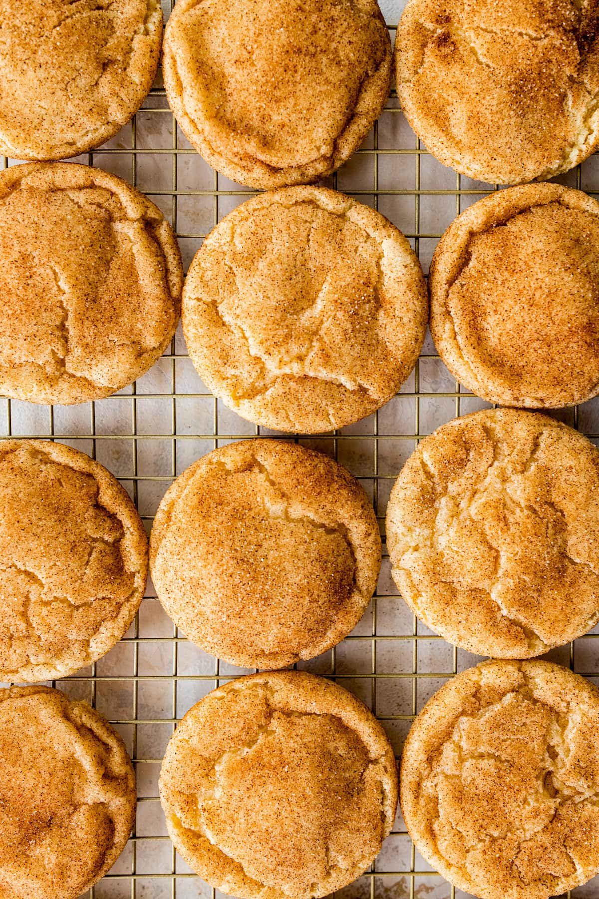 snickerdoodles on cooling rack.