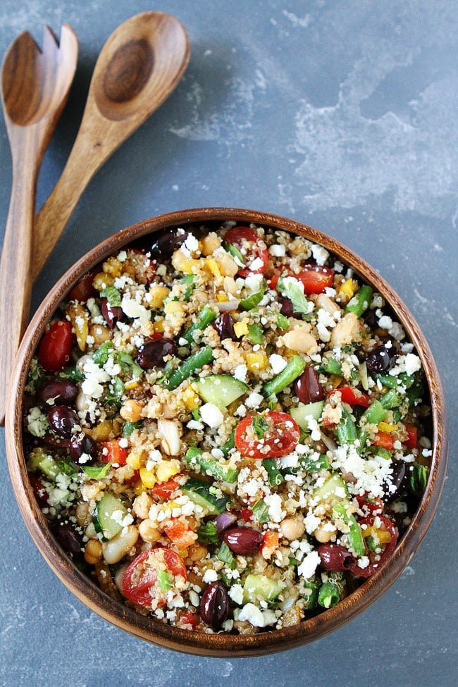 Mediterranean Three Bean Quinoa Salad This gluten-free, protein-packed quinoa salad is full of flavor and great served as a main dish or side dish. Healthy Mediterranean Recipes Like Mediterranean Salad