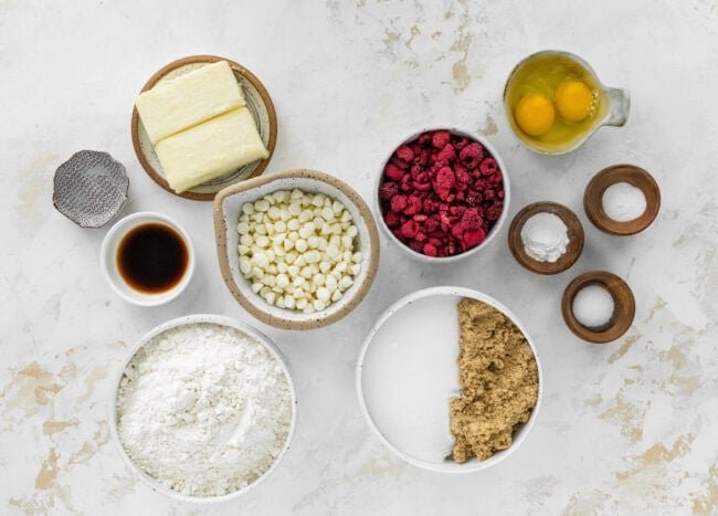 white chocolate raspberry cookie ingredients.