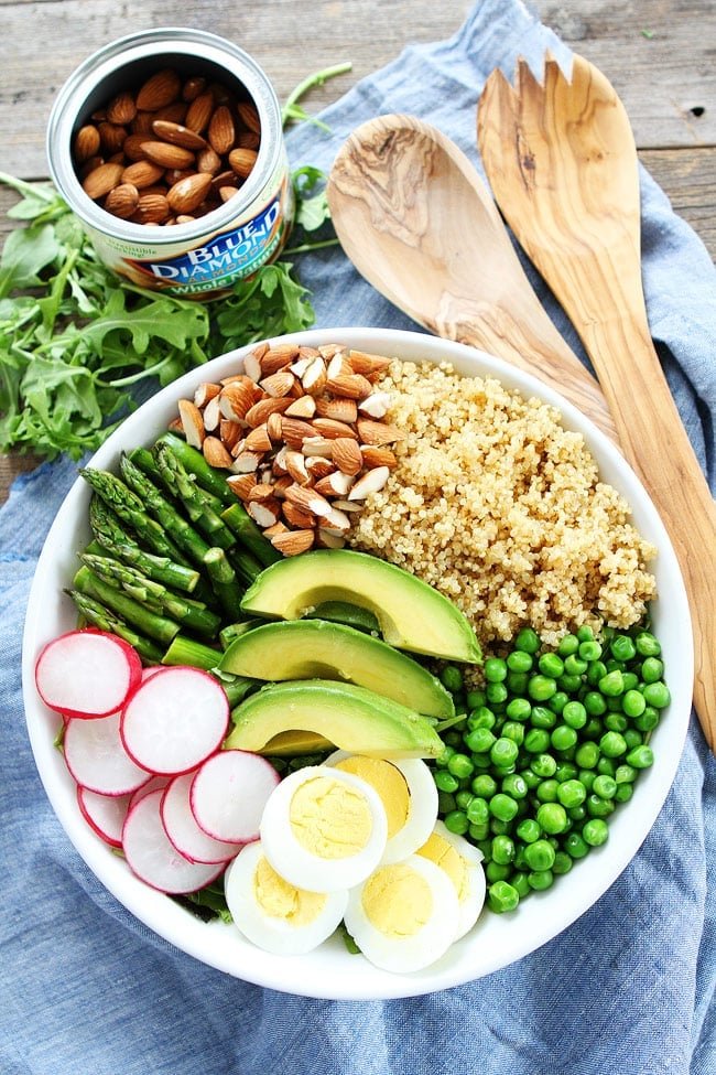 Spring Quinoa Bowl Recipe on twopeasandtheirpod.com This simple and healthy spring quinoa salad bowl is perfect for lunch or dinner! Spring Quinoa Bowl Recipe