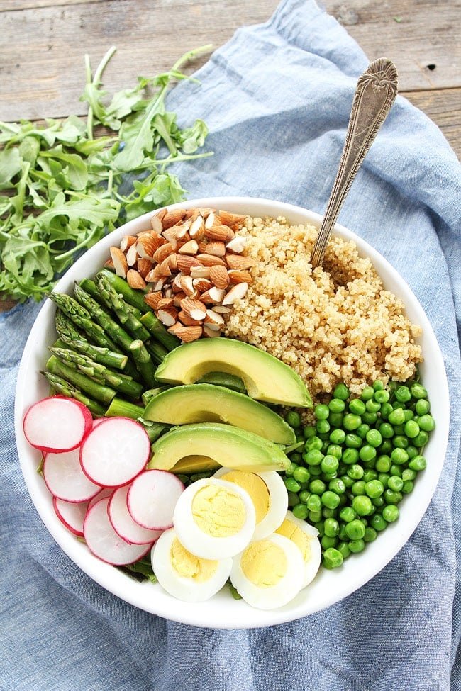 Spring Quinoa Bowl Recipe on twopeasandtheirpod.com This simple and healthy quinoa salad bowl is the perfect spring meal! Spring Quinoa Bowl Recipe