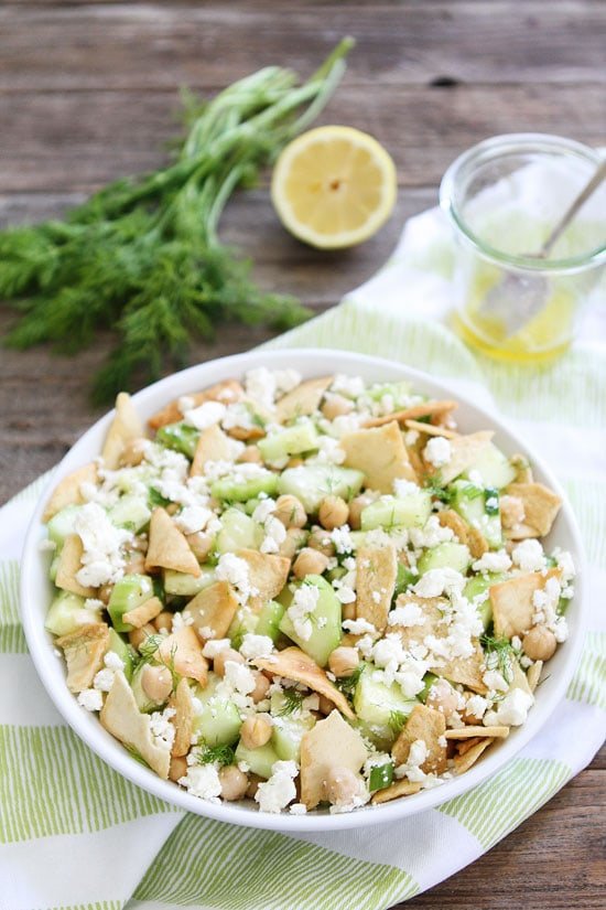 Cucumber, Chickpea, and Pita Salad Recipe on twopeasandtheirpod.com This fresh, simple, and healthy salad is a summer favorite! Cucumber, Chickpea, and Pita Salad Recipe