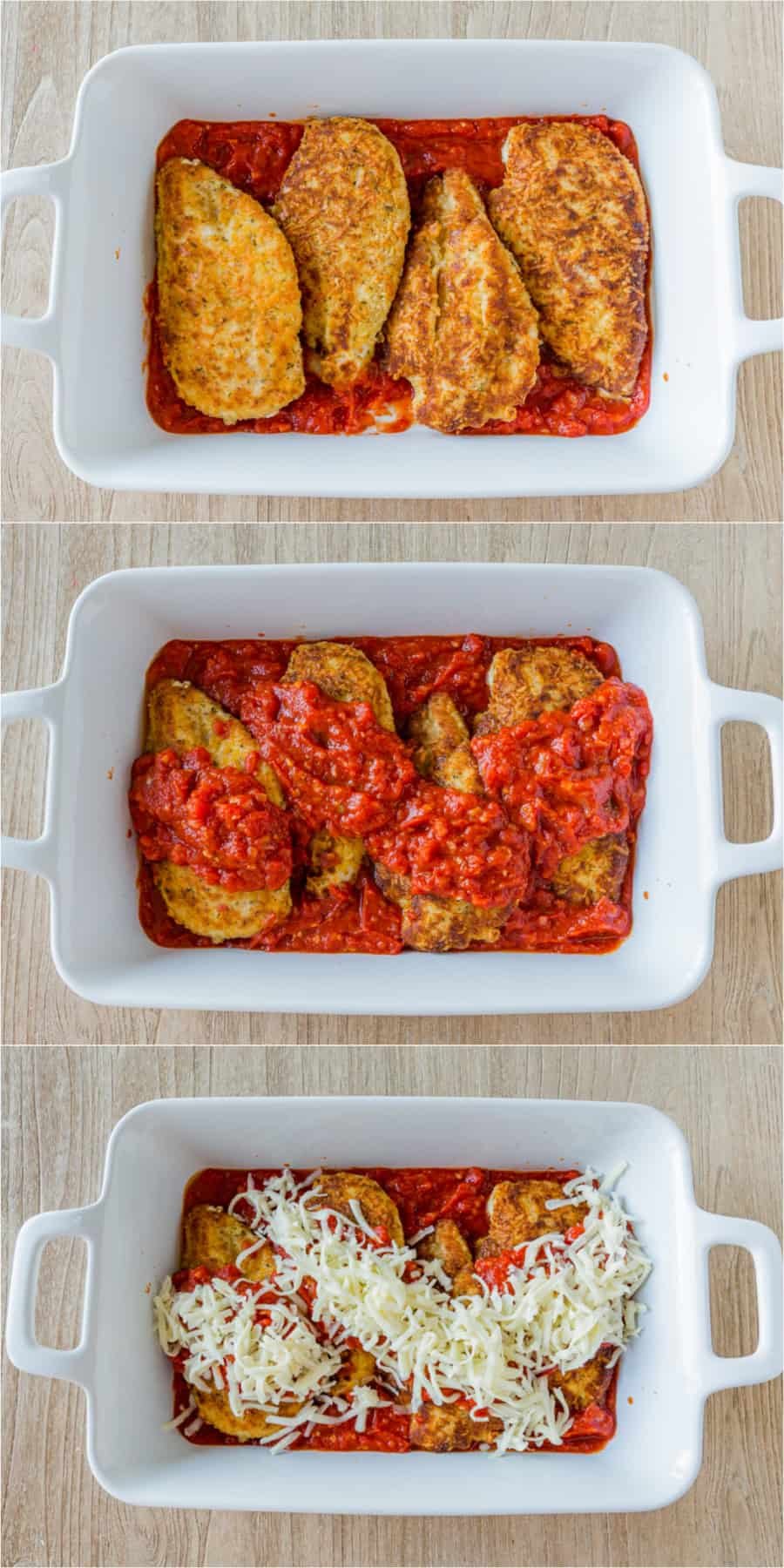 How to make the best Chicken Parmesan with juicy chicken, crisp crust, topped with marinara and melty cheese - a classic restaurant remake! Step by step how to make chicken parmesan.