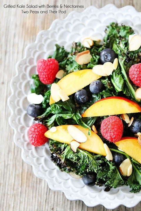 Grilled Kale Salad with Berries & Nectarines Recipe on twopeasandtheirpod.com A must make salad for summer! Grilled Kale Salad with Berries & Nectarines Recipe on twopeasandtheirpod.com A must make salad for summer!
