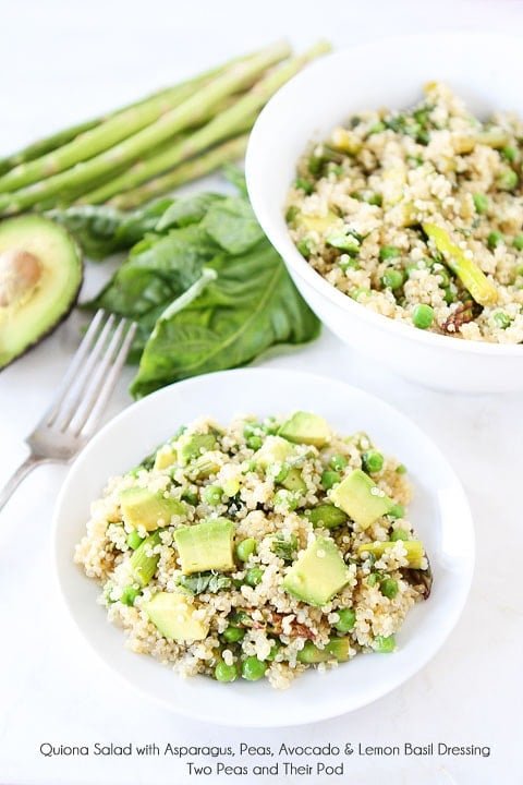 Quinoa Salad with Asparagus, Peas, Avocado & Lemon Basil Dressing Recipe on www.twopeasandtheirpod.com Spring-Quinoa-Salad-8