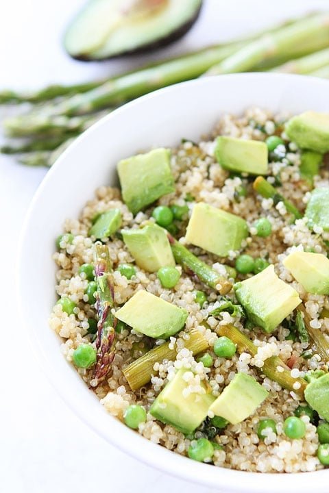 Healthy Quinoa Salad with Asparagus, Peas, Avocado & Lemon Basil Dressing on www.twopeasandtheirpod.com Spring-Quinoa-Salad-6