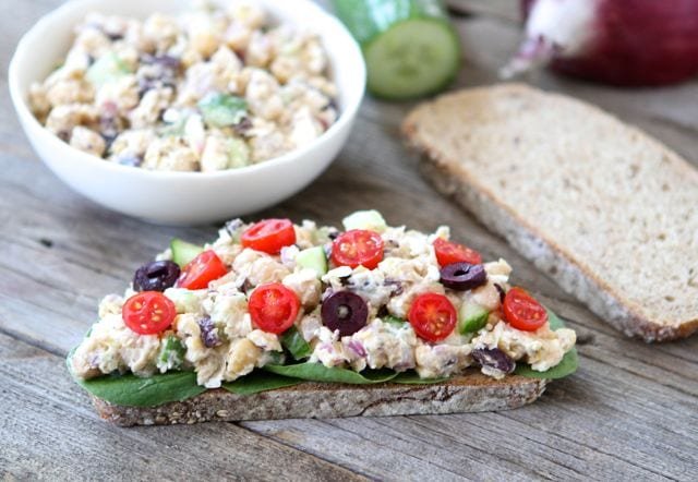 Smashed Chickpea Greek Salad Sandwich from www.twopeasandtheirpod.com #recipe #vegetarian