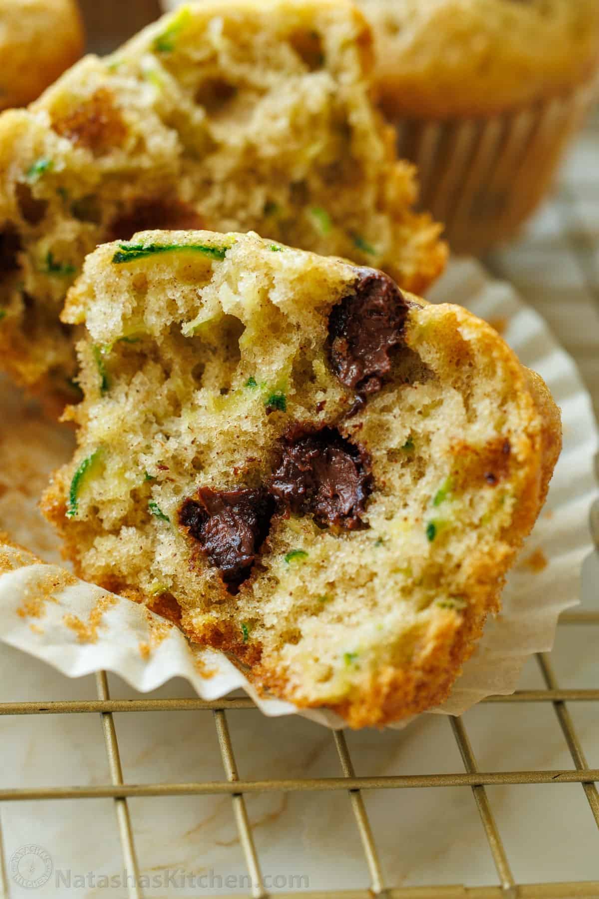 Zucchini chocolate chip muffin after a taste test