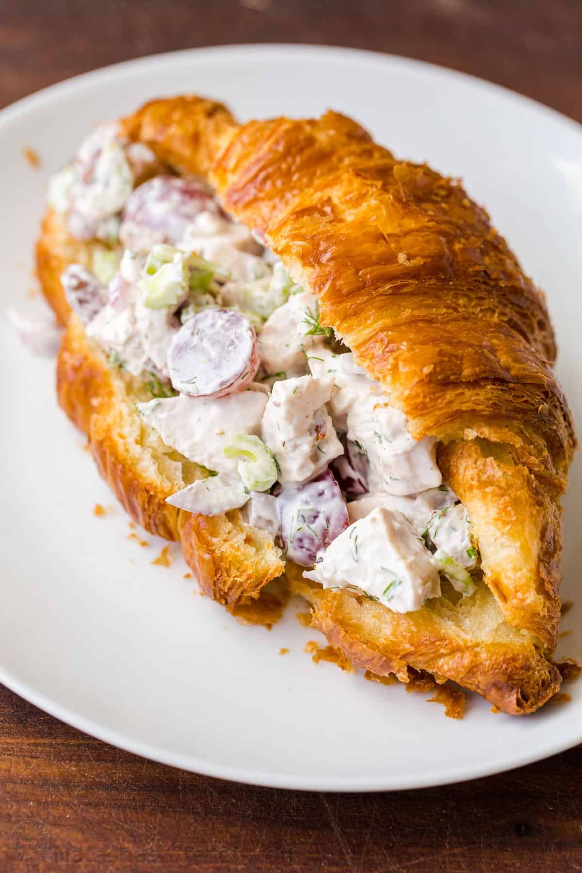 Easy Chicken Salad with chicken, grapes, pecans, and the best creamy dressing. A fresher and lightened-up version of classic chicken salad. Croissant Chicken Salad Sandwich