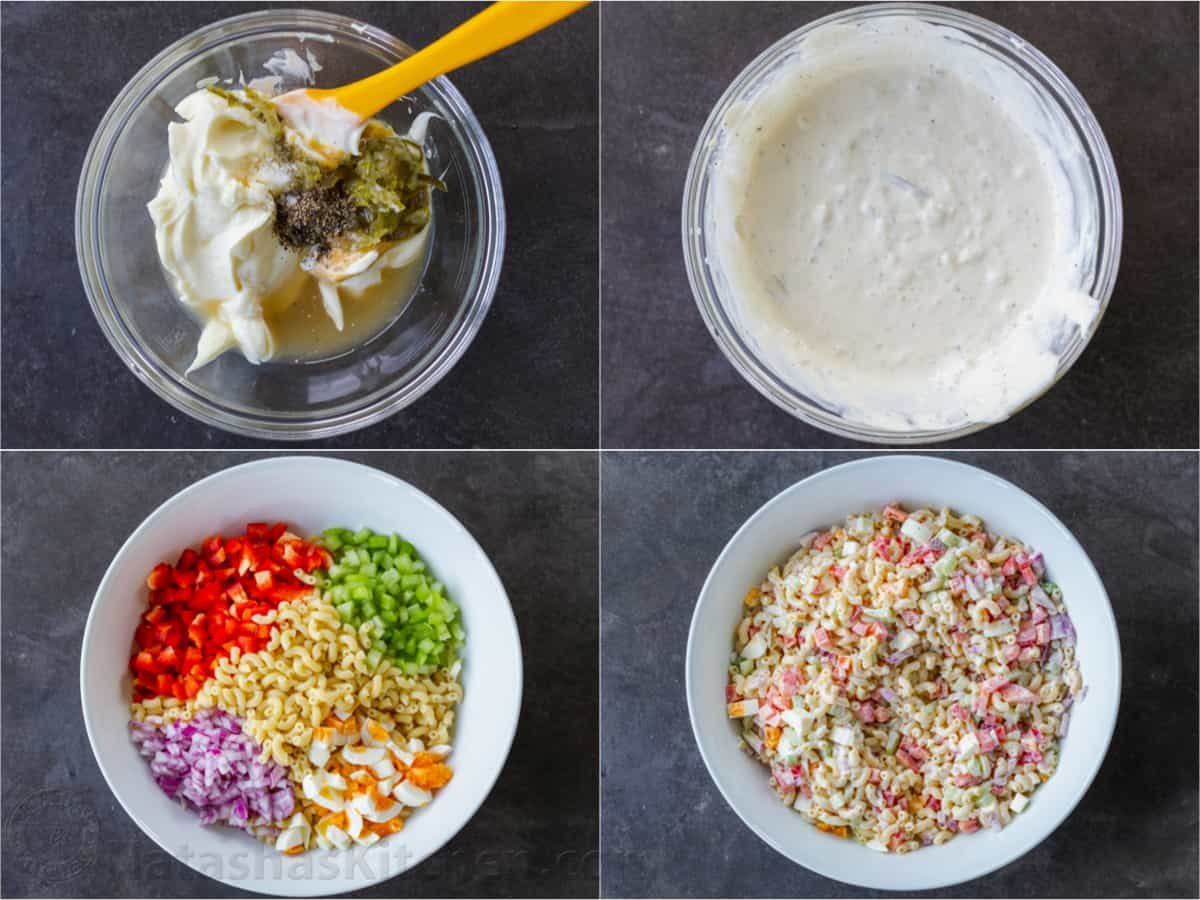 Macaroni Salad is perfect for a summer menu. Paired with BBQ meats, hot dogs, and hamburgers, it's the perfect creamy, refreshing side dish. Step by step how to make macaroni pasta salad dressing and pasta salad