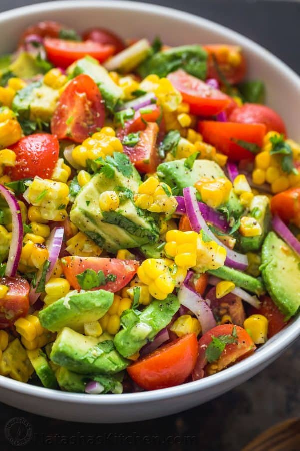 Corn salad with avocado, corn, tomatoes