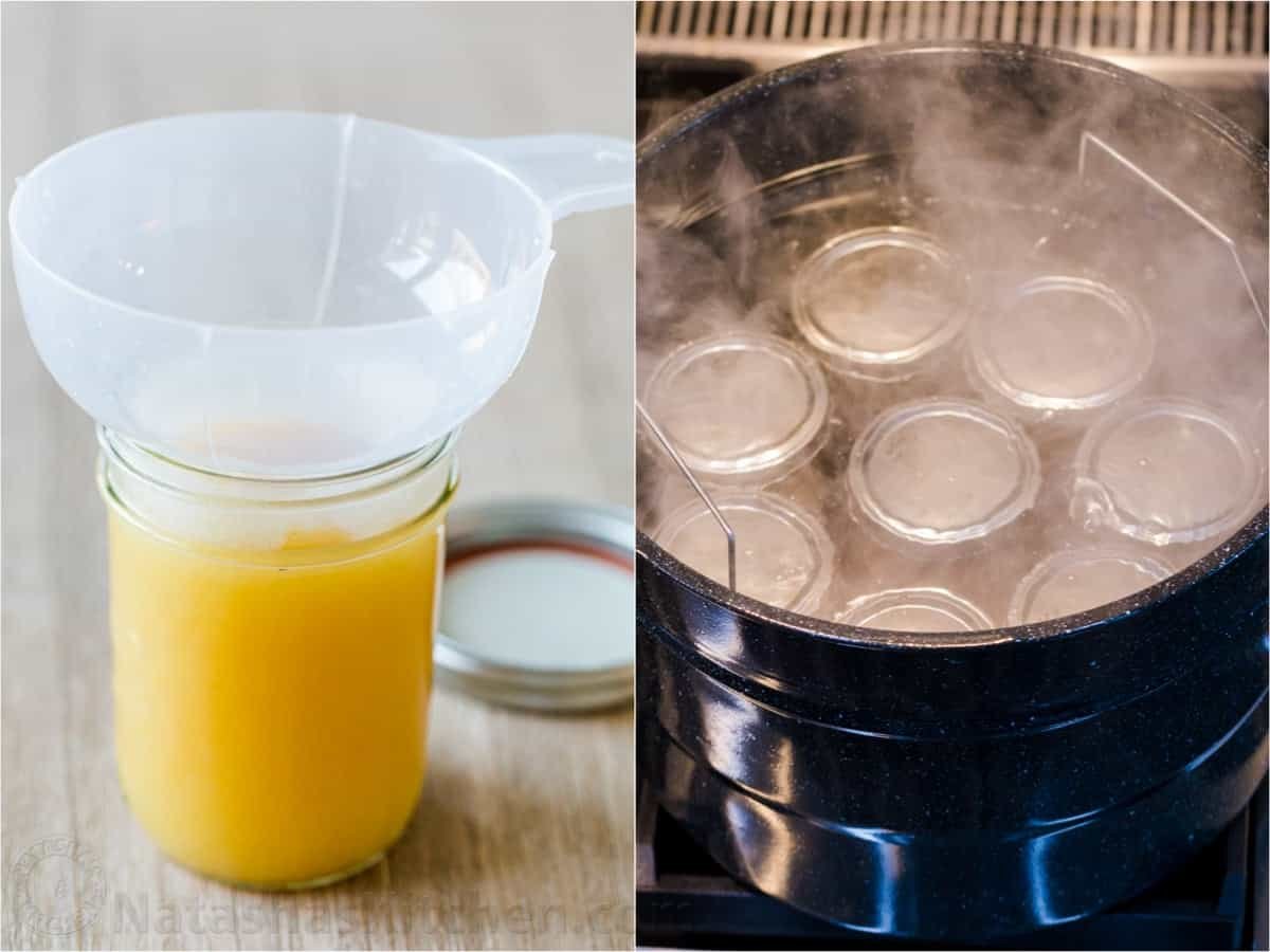 There's nothing like Homemade Applesauce with fresh apple flavor. Use very ripe apples and you don't even need to add sugar. How to make and can applesauce. #applesauce #applesaucerecipe #howtomakeapplesauce #apples #howtocanapplesauce #natashaskitchen #canningrecipes Process photos for how to can applesauce using funnel and canner