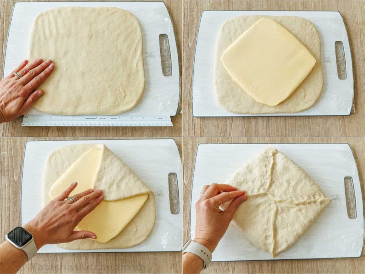 Freshly baked French croissant—crispy on the outside and soft on the inside. With tips from Paris, I've perfected this recipe and know you will love it! step by step how to encase butter into croissant dough