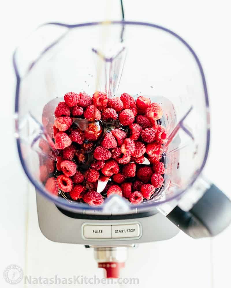 These are our favorite blender recipes and hacks (you will love #8). Also, see our blender review and recommendation for the best blender! blending raspberry syrup in a blender jar