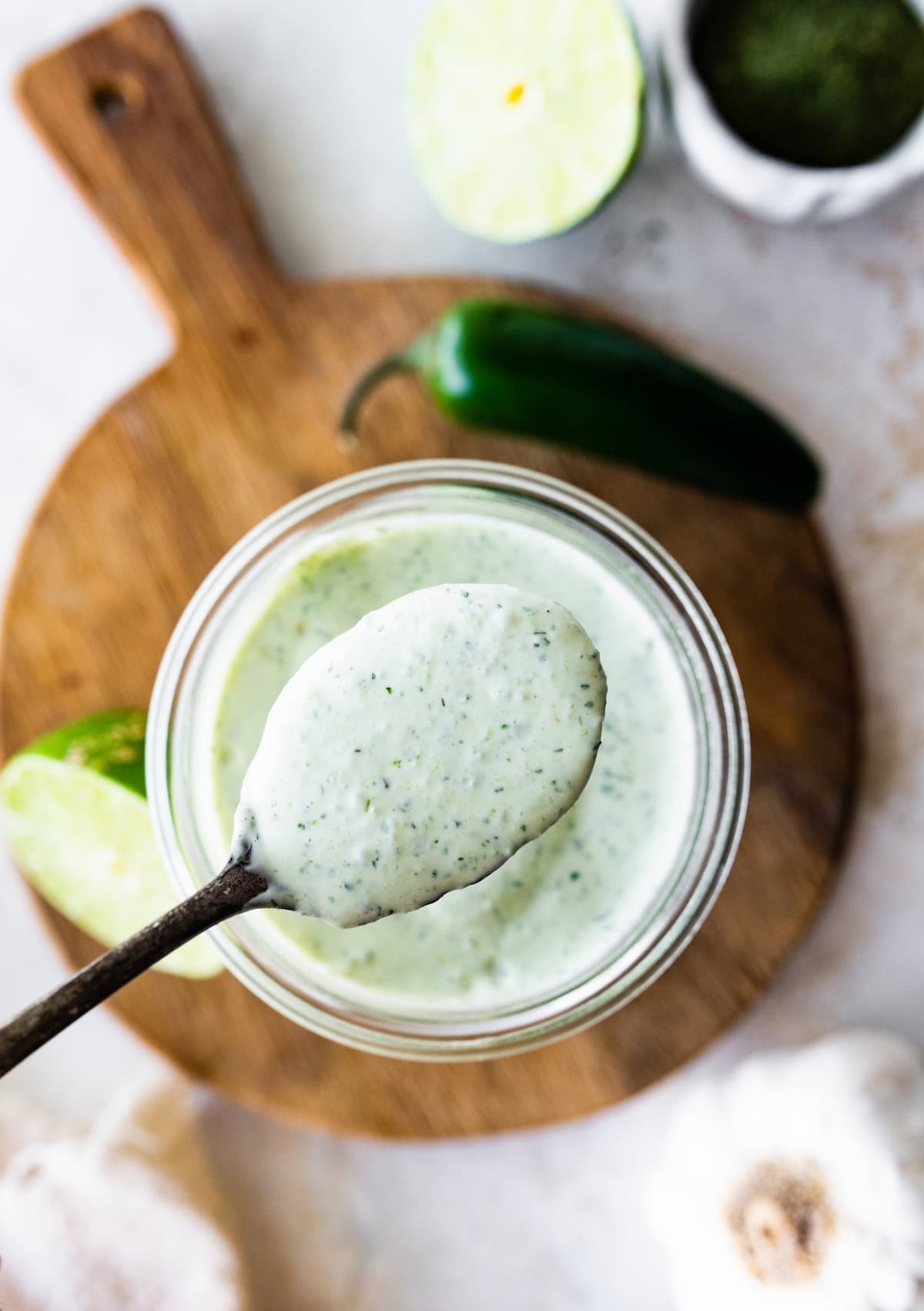 jalapeño ranch on spoon. 
