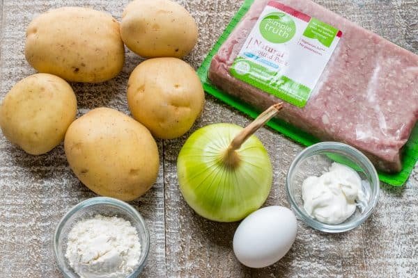 Ingredients for stuffed potato pancakes on the table 