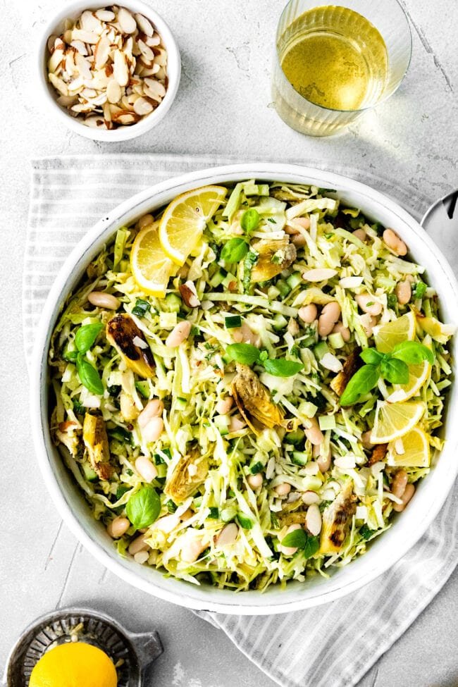 Crispy Artichoke White Bean Salad in bowl