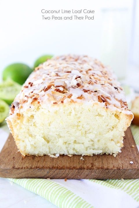 Coconut Lime Loaf Cake Recipe on twopeasandtheirpod.com This easy coconut lime loaf cake is the perfect summer dessert! Coconut Lime Loaf Cake Recipe