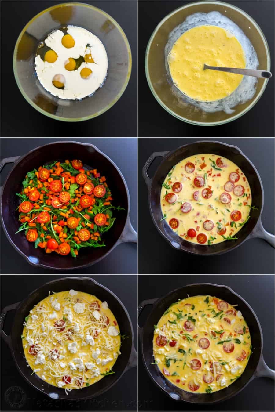 Frittatas come together so easily. With just a few ingredients and a pan, you’ll get a breakfast worth slicing into. Step by step photo collage for making frittatas