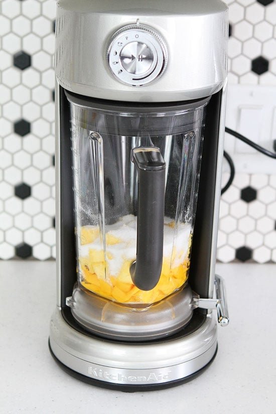 Pineapple Mango Sorbet Recipe on twopeasandtheirpod.com Plus, enter to win the new KitchenAid Torrent Blender! Pineapple Mango Sorbet Recipe